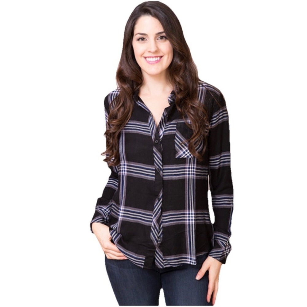 Rails Flannel Button Up Shirt Women's Size M Hunter Black Royal Plaid Soft